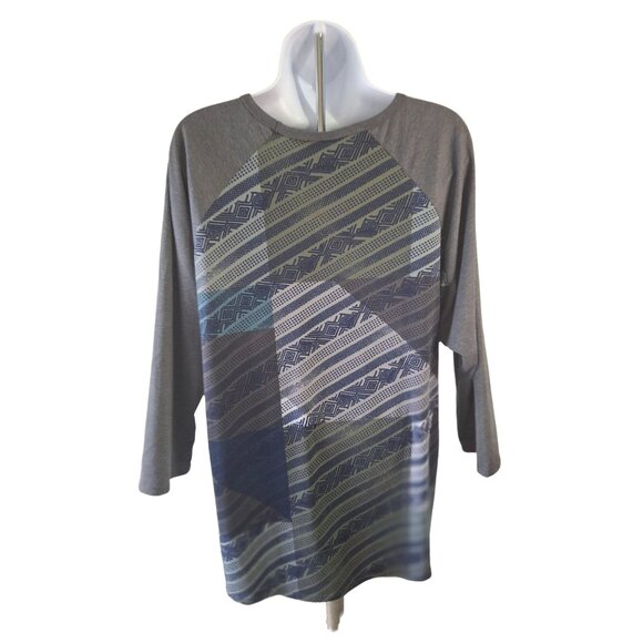 LuLaRoe Raglan Sleeve Aztec Print Tunic Top 3XL Women's Blue Gray - Picture 2 of 8